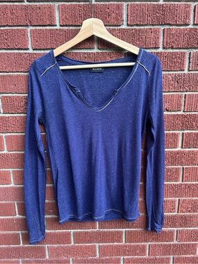 Kookai Blue Metallic Speckled Long Sleeve V-Neck Top Women's XS/S Stretch